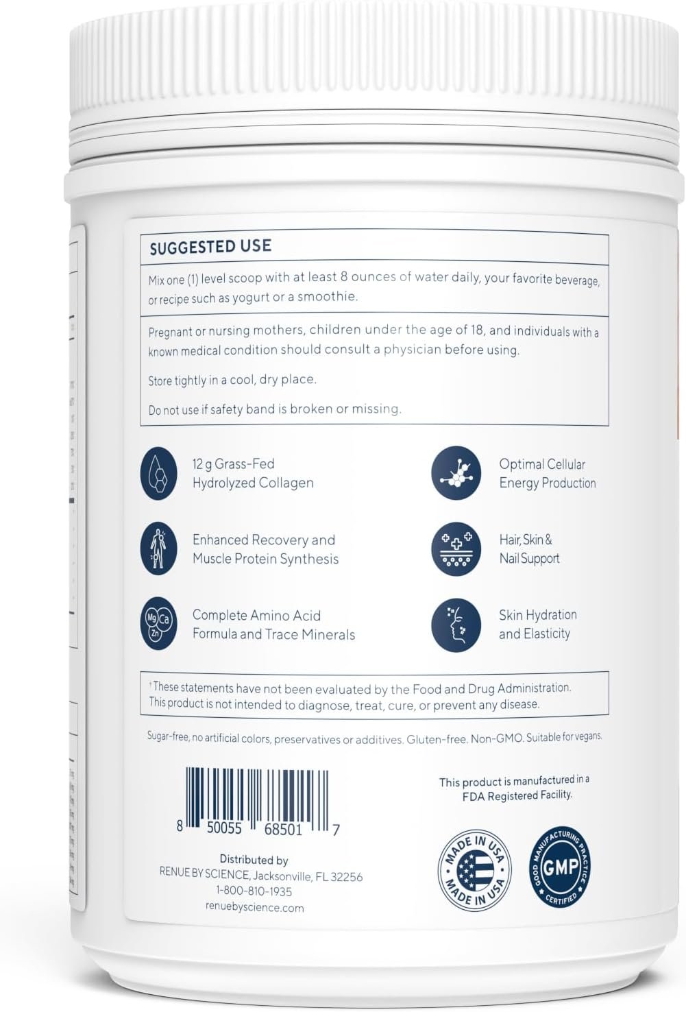 Renue By Science Skin and Body Essentials - Chocolate - 12g Grass-Fed Collagen Peptides, 4g Creatine, BCAAs, Electrolytes, Vitamin C, Zinc - All in One Low Carb Formula Designed to Promote Longevity