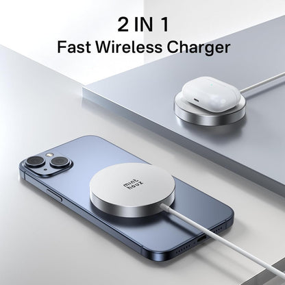 Minthouz Qi2 Magnetic Wireless Charger, Travel Mag-Safe iPhone Charger, Qi-Certified 15W Fast Charging, for iPhone 16/15/14/13/12 Full Series【Silvery】
