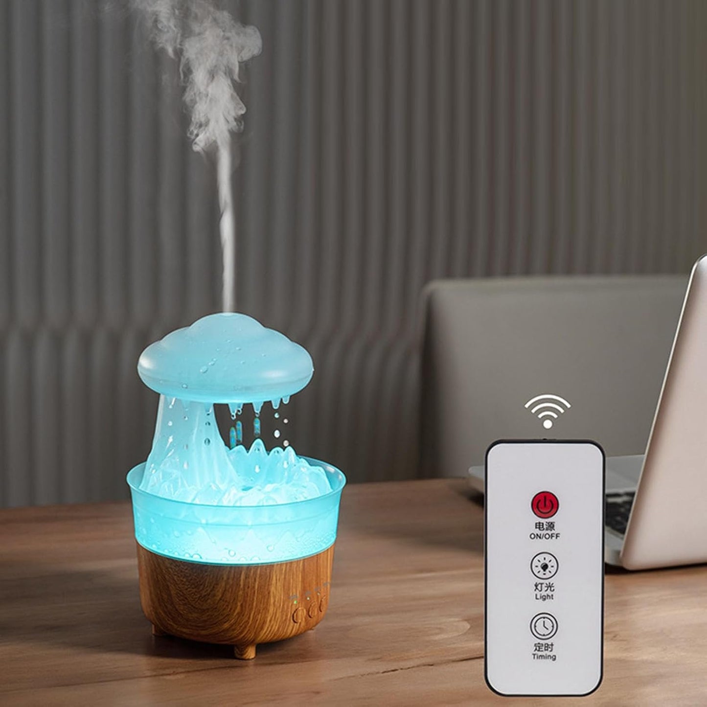 Rain Cloud Humidifier Water Drip, Aromatherapy Essential Oil Diffuser with 7 Colorful LED Lights, Remote Control, Desktop Mushroom Oil Diffuser Gift for Sleeping Relaxing (Wood