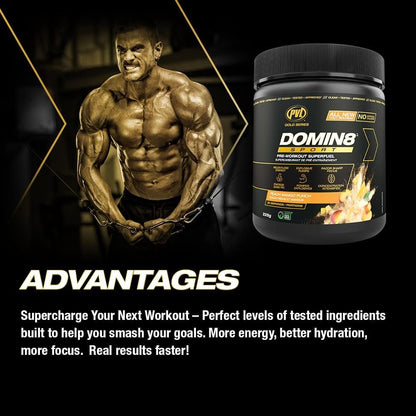 PVL Gold Series Domin8 Sport | pre-workout Superfuel | Peach Mango Punch | 225 G