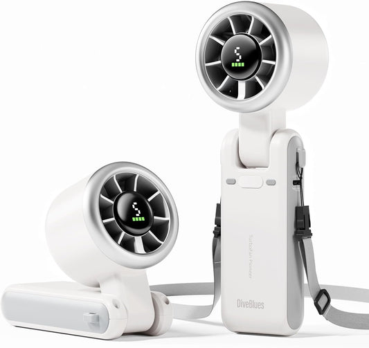 Diveblues Portable Handheld Turbo Fan, 5 Gear Wind, Battery Operated, Up to 12 Working Hours, 3 IN 1 Hand Fan with Air Turbo Tech Cooling Fan for Outdoor Activities, Travel, Working
