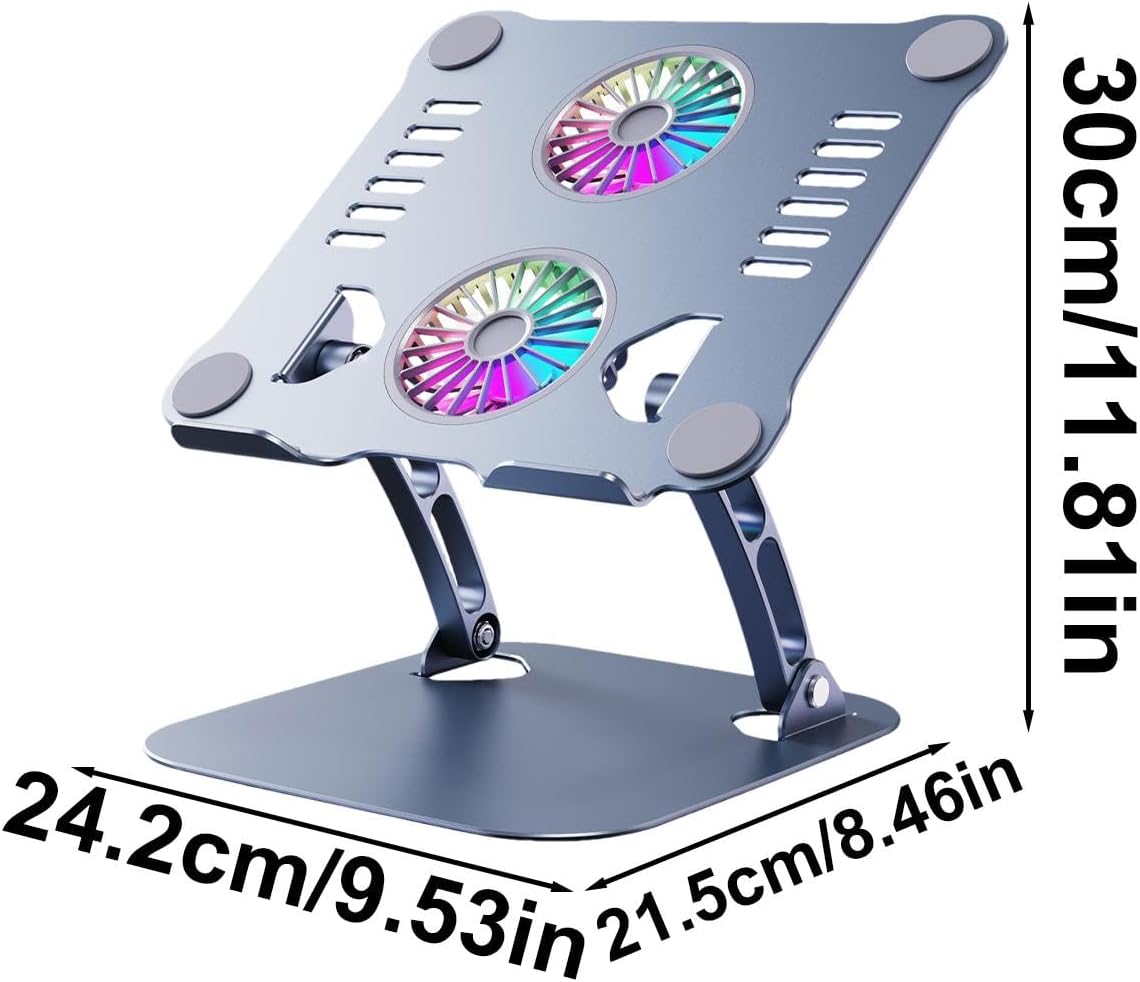 Zqkimzi Laptop Stand Fan, Adjustable Metal Cooling Pad, Ergonomic Laptop Cooling Stand, Foldable Laptop Cooling Pad, Adjustable Height Laptop Cooler, Fan Cooling Pad, Laptop Tablet Cooling Stand