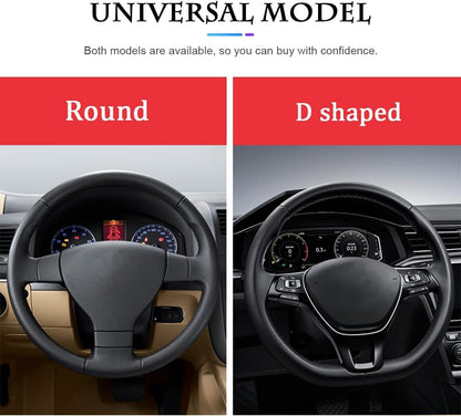 Car Steering Wheel Cover, Universal Microfiber PU Leather Elastic 15 inch Stitching Color Anti-Slip Steering Wheel Protector, Car Interior Protection Accessories Fashion Steering Wheel Cover (Red)
