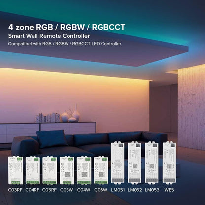 BTF-LIGHTING WR01RF Wireless 2.4G RF 4 Zones RGB RGBW RGBCCT Wall Mounted Smart Panel Remote Powered by 2XAAA Batteries 3V Work with DR03W DR04W WB5 LM052 C03RF C04RF C05RF C03W C04W C05W Controller