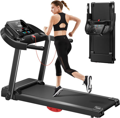 Umay - Folding Electric Treadmill 14km/h, 3.0HP/2200W with Heart Rate Monitor, APP and Speaker, Silent Walking Mat with 12 Programs, Max Load 136kg