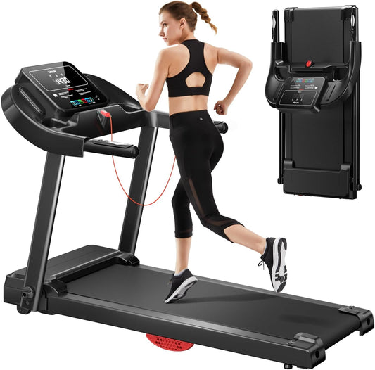 Umay - Folding Electric Treadmill 14km/h, 3.0HP/2200W with Heart Rate Monitor, APP and Speaker, Silent Walking Mat with 12 Programs, Max Load 136kg