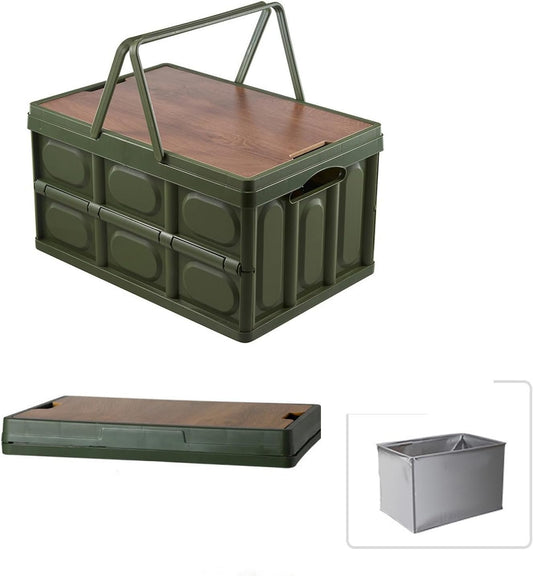Collapsible SUV Trunk Organizer Durable Cargo Outdoor Storage Organiser Box Secure Snap-on Lid Car Boot Organizer With Waterproof Bag Hard Plastic Storage Box for Camping Picnics,Green