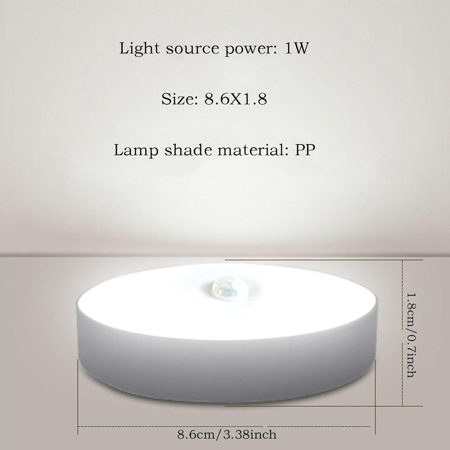 shjxi Motion Light, Sensor, Round Usb Rechargeable Smart Detector Lamp, Night Brightness Bathroom Ceiling Lighting, Light for Indoor Home Workplace Bedroom Use, 3.39x0.71 Inches