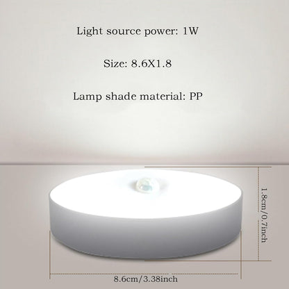 shjxi Motion Light, Sensor, Round Usb Rechargeable Smart Detector Lamp, Night Brightness Bathroom Ceiling Lighting, Light for Indoor Home Workplace Bedroom Use, 3.39x0.71 Inches