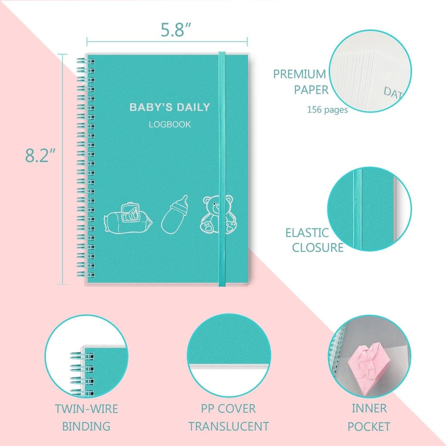 Baby's Daily Log Book - A5 Baby Tracker for Newborns, Schedule for Tracking Newborn Baby's Daily Routine, 150 Easy to Fill Pages Track and Monitor Nursing, Sleep, Feeding, Diapers, Pumping and More