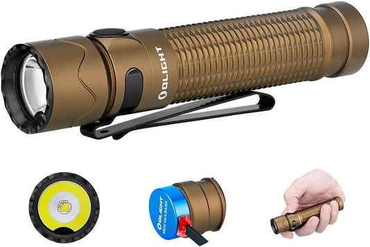 OLIGHT Warrior Mini2 Rechargeable Tactical Flashlight 1750 Lumens, Magnetic LED Flashlights with Dual Switch and Proximity Sensor for EDC, Camping, Outdoor, Emergency (Desert Tan)
