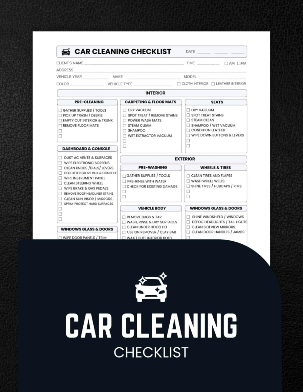 Car Cleaning Checklist: An ultimate Interior and Exterior Detailing Logbook for Auto Care Pros [8.5" x 11" Size]