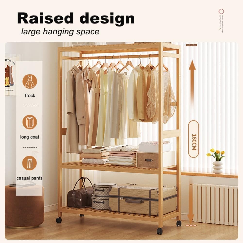 Generico Appendiabiti Mobile in bambù con vano portascarpe, Robusto Appendiabiti in Legno a 2 Livelli, Facile da Montare, per Camera da Letto e Soggiorno - Organizer Elegante e Funzionale