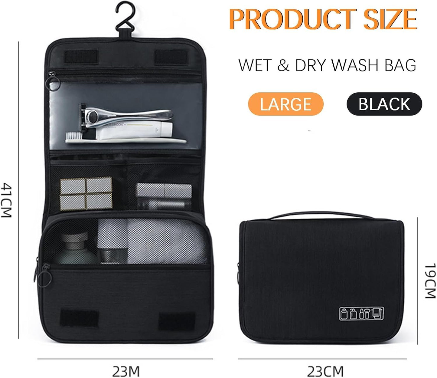Aussi Valup Hanging Toiletry Bag, Waterproof Travel Makeup Organizer for Women, Portable Wash Bag for Camping and Outdoor, Multifunctional Travel Cosmetic Bag with Ample Capacity (Black)