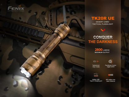 Fenix TK20R UE 2800 Lumen Rechargeable Tactical Flashlight ** Canadian Edition (Tan)