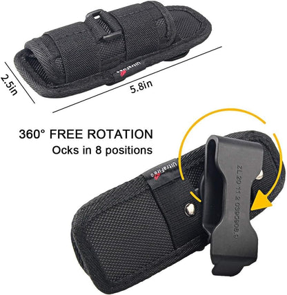 ULTRAFIRE Tactical LED Torch with Flashlight Holster, 1000 Lumens Single Mode Small Torch with Duty Belt Clip Torch Pouch, Bright Mini Torch WF-502B