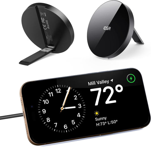 ESR for Magsafe Charger, Wireless Charger Kickstand, Charging Pad for iPhone 16/15/14/13/12 Series Galaxy S25 Series and Airpods pro, Strong Magnetic Charger Pad with A/C Cable, Black