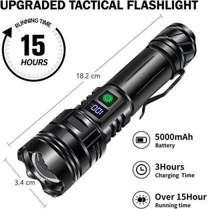Flashlights High Lumens Rechargeable, 990,000 Lumens Super Bright Flashlight with LCD Digital Display,IPX7 Waterproof,Zoom,Powerful Tactical Flashlight for Emergencies, Camping