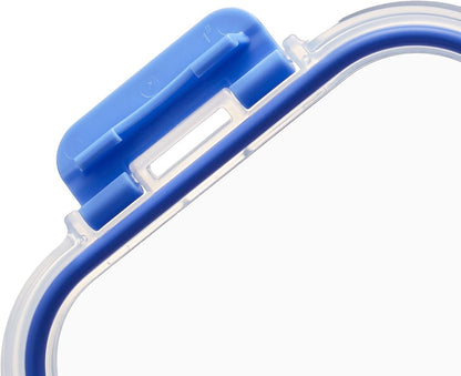 Amazon Basics Glass Food Storage Containers with BPA-Free Locking Lids - Set of 14 Pieces, Clear with Blue Silicone Seals, Microwave and Freezer Safe, Dishwasher Safe, Durable and Easy to Clean