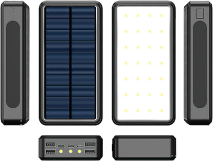 Portable Solar Bank - 20000mAh Solar Charger with LED Light | Waterproof Battery Pack Supports 4 Devices | for Camping, Hiking, Commuting and Outdoor Adventures