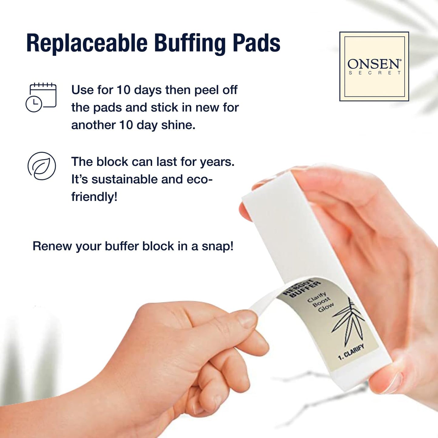 Onsen Secret Professional Nail Buffer Replacement Buffers, Ultimate Shine Nail Buffer with 3-Way Polishing Methods - 4 Combination Pads - 1 Pack