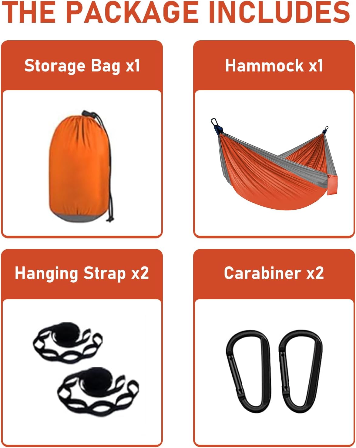 SOOPRNO Camping Hammock. Portable Double and Single Hammock with 2 Tree Straps and Attached Carry Bag. Camping Gear for Outdoor Hiking Camping Beach Backpacking Travel. (Orange & Light Gray)