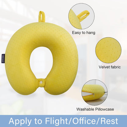 Travel Pillow Memory Foam Neck Pillow for Airplanes Neck Pillow for Traveling, Car, Home, Flight Portable Pillow for Sleeping Provide Head Neck Support Rest Yellow