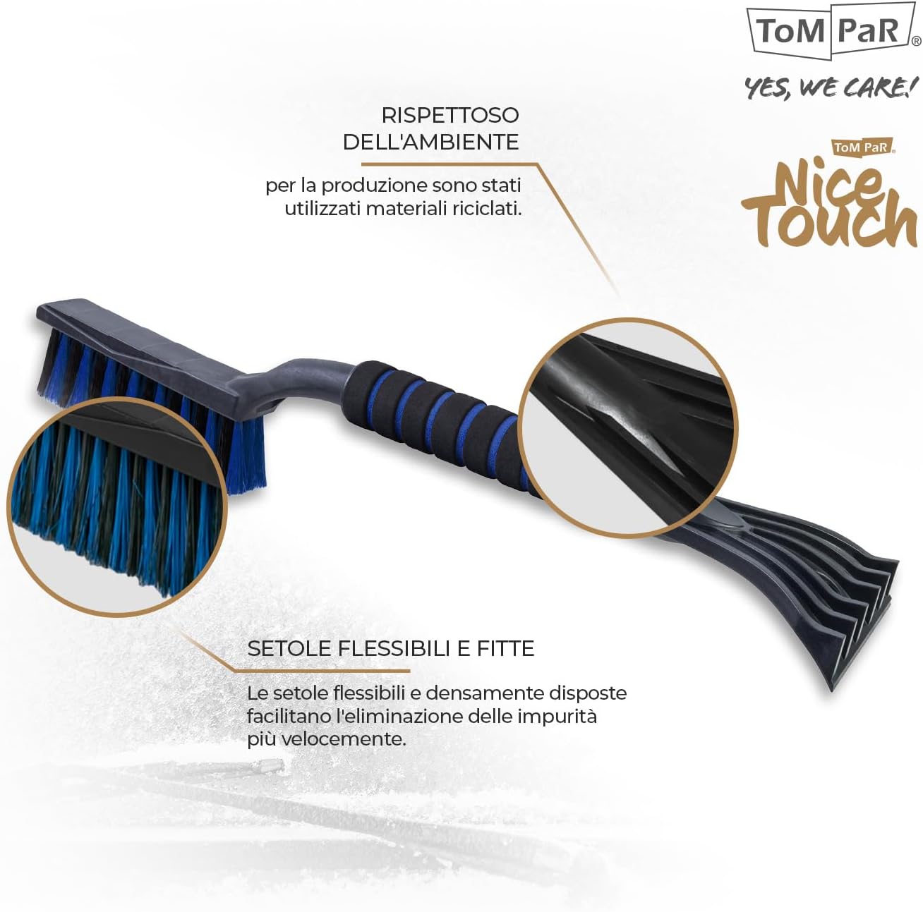 ToM PaR 2 in 1 Ice Brush and Scraper | Soft and Ergonomic Handle | Cleaning Brush for Car Snow, Ice and Frost | Densified Hair | Length: 50 cm | Blue