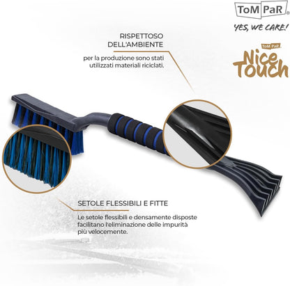 ToM PaR 2 in 1 Ice Brush and Scraper | Soft and Ergonomic Handle | Cleaning Brush for Car Snow, Ice and Frost | Densified Hair | Length: 50 cm | Blue