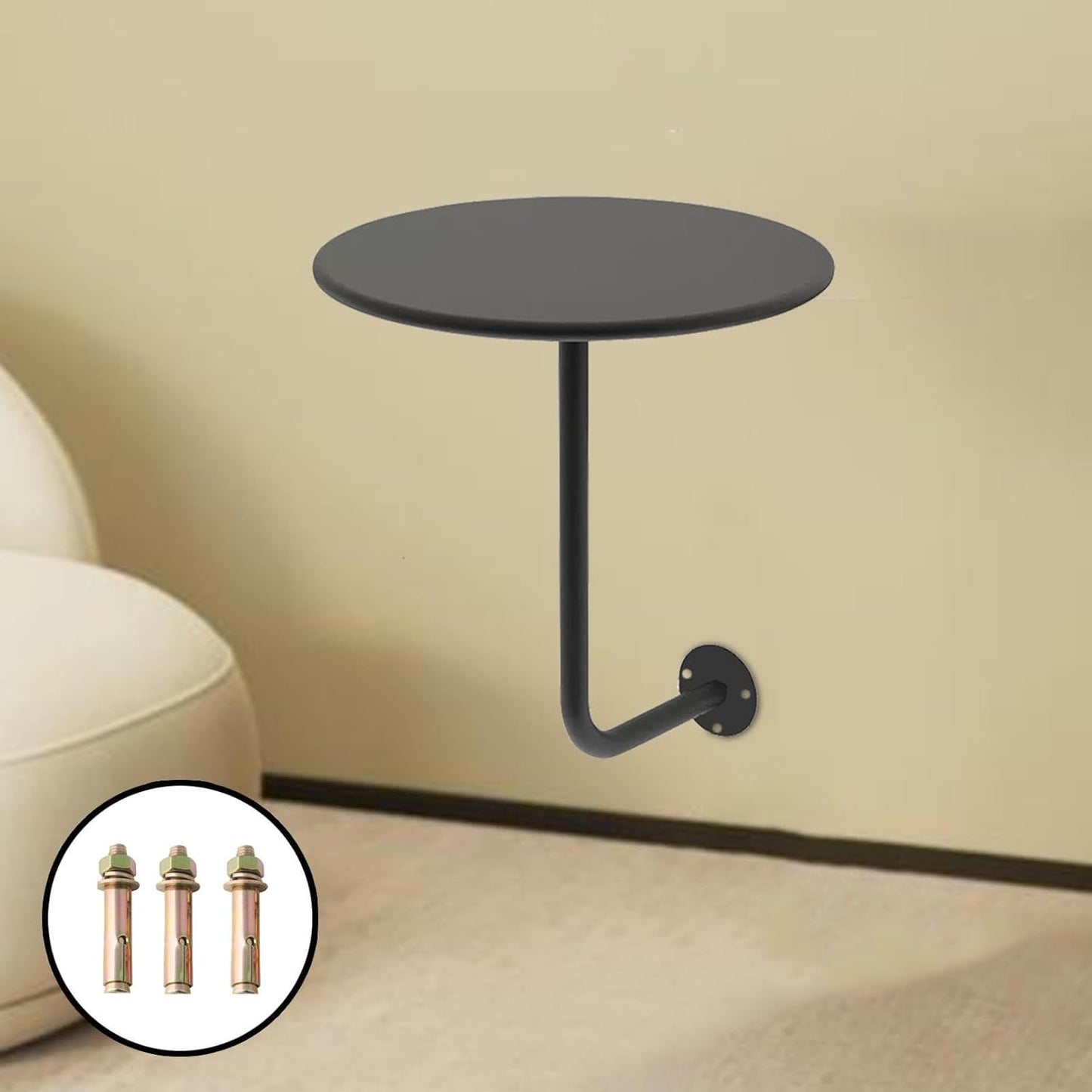 B Baosity Wall Mounted Round Table for Small Space Coffee Desk in Kitchen, Black, as described