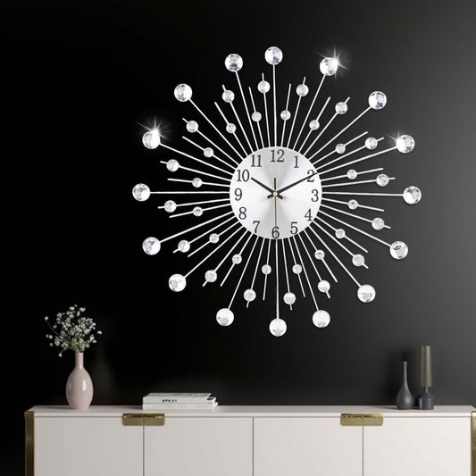 Wall Clock, Large Crystal Decorative Wall Clocks,Modern Design Wall Clock,Silent Movement Battery Powered Wall Decor for Home Bedroom Living Room Kitchen Office Bar 20 Inch Silver