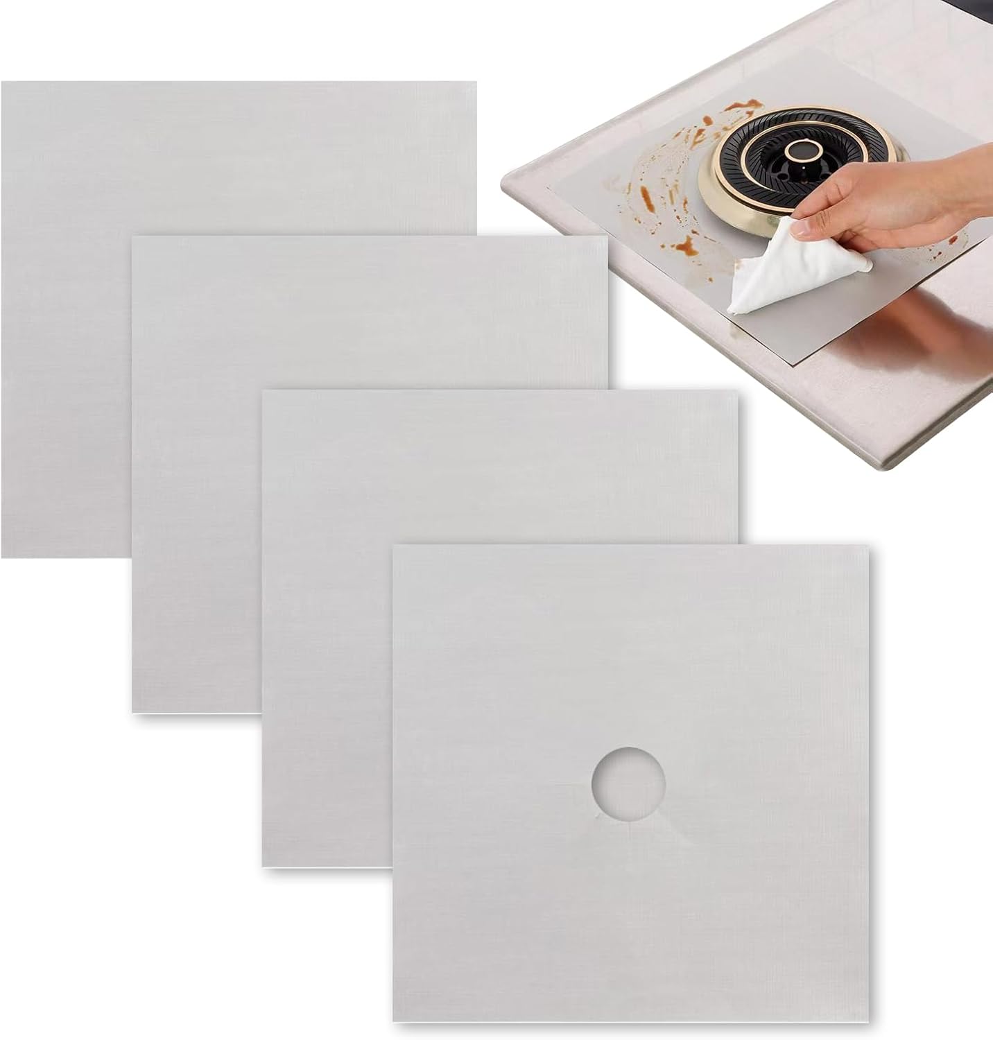 Stove Top Covers Burners, 4x Burner Protector, Heat Resistant Reusable Anti Oil Cleaning Pads, Essential Kitchen Gadget 10.63x10.63 Inches for Cooking in Rvs, Restaurants
