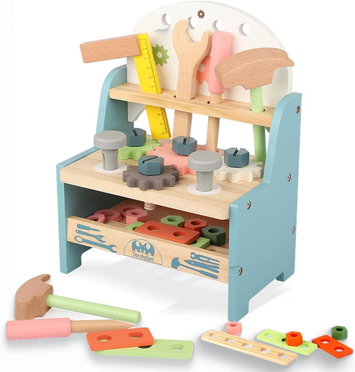 Tool Bench for Kids Toddlers, XICEN，Montessori Wooden Tool Workbench Set, Construction Workshop Pretend Play Toy 1 2 3 4 5 Years Old Boys