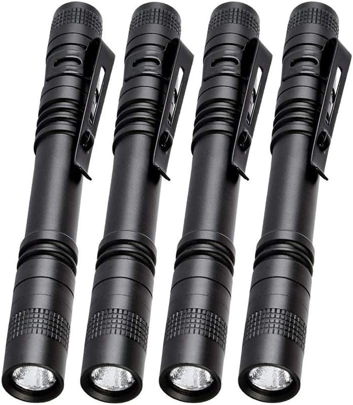 4 Pcs 1000LM LED Penlight Flashlight Tactical Torch with Clip,Portable Mini Penlight, Small Waterproof Flashlight for,Check, Work, Repair and Security Night Patrols(13.3 cm) (4 Pack)