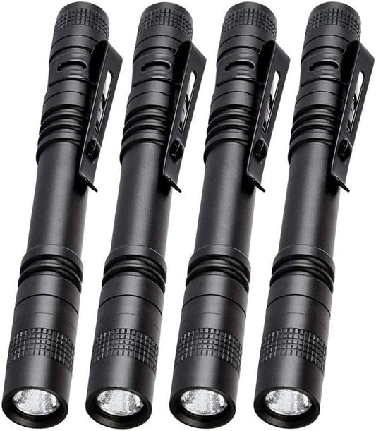 4 Pcs 1000LM LED Penlight Flashlight Tactical Torch with Clip,Portable Mini Penlight, Small Waterproof Flashlight for,Check, Work, Repair and Security Night Patrols(13.3 cm) (4 Pack)