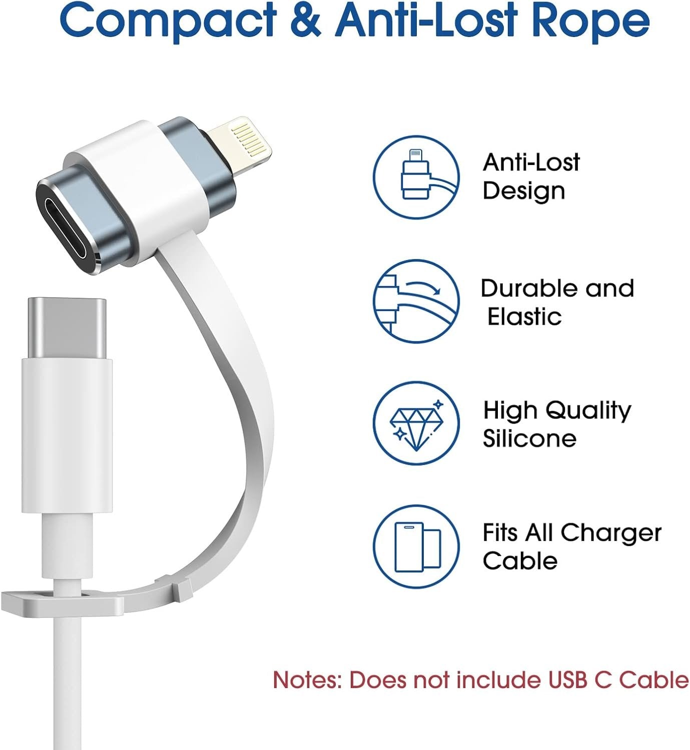 TechMatte USB C Female to Lightning Male Charging Adapter for iPhone, with E-Mark IC Anti-Lost Holder, Support PD Fast Charging, Not Support Headphones/Audio/OTG (1 Pack)