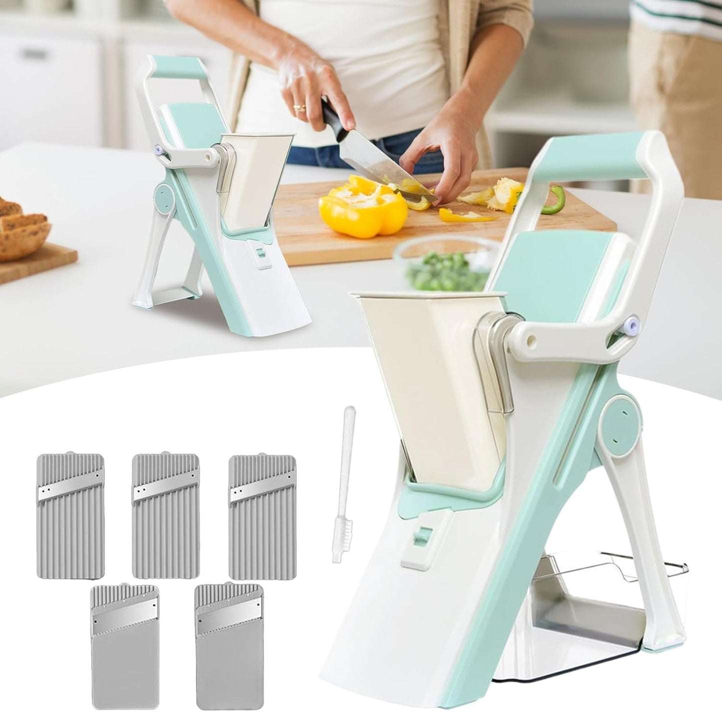 Cucumber Slicer,Food Slicer and Grater - 5-in-1 Adjustable Kitchen Tools for Home Cutting Slicing Cooking Shredding Vegetable Fruit Salad Prep