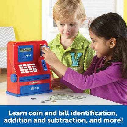 Learning Resources Teaching ATM Bank, Blue & Red, Classic Toy, 32 Pieces, Ages 3+