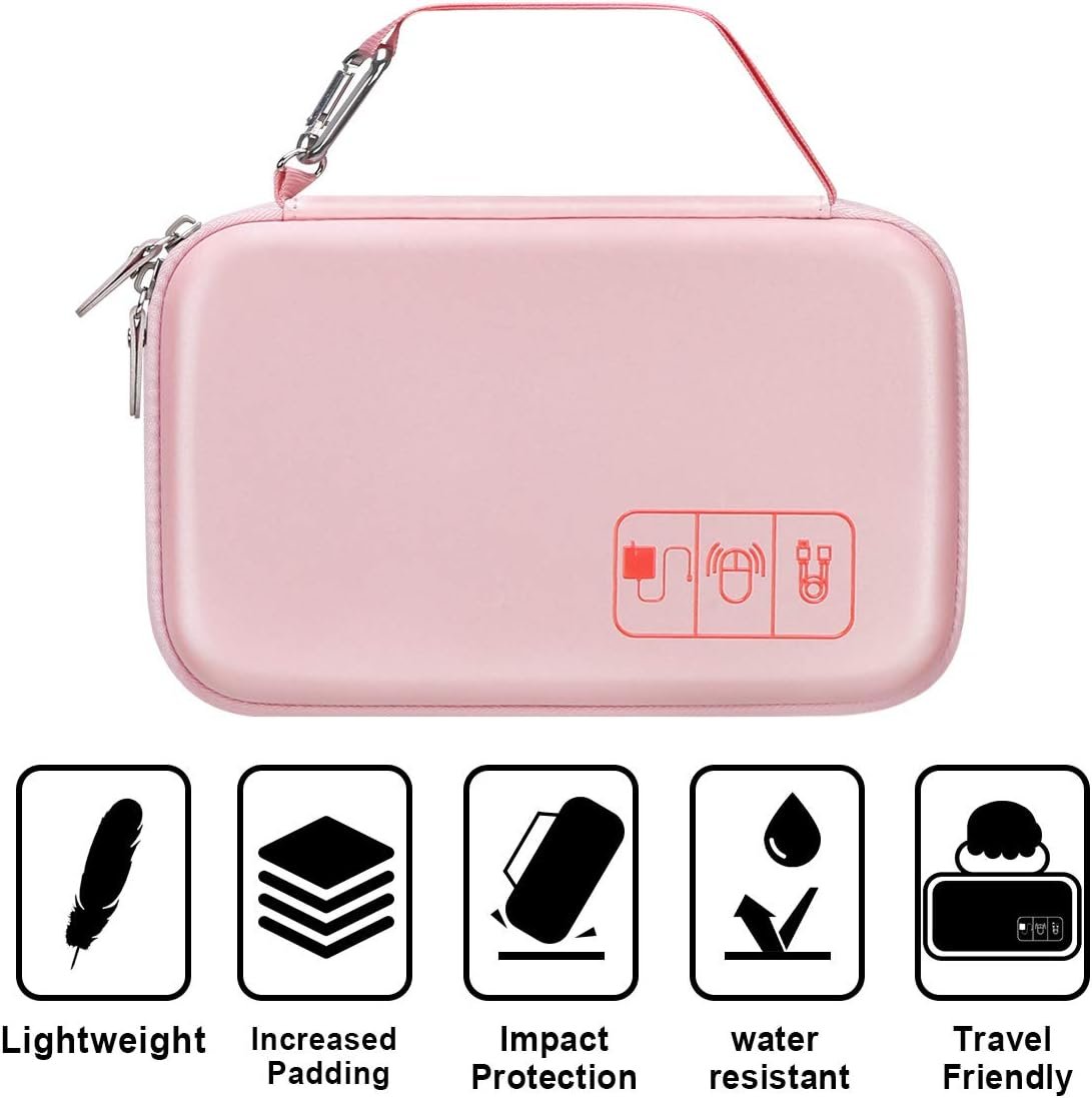 Canboc Portable Travel Case for MacBook Power Adapter, Apple Magic Mouse 2, Apple Pencil, USB Flash Disk, SD Card, iPhone ipad Chargers and Small Electronics Accessorie Cable Organizer Bag, Rose Gold