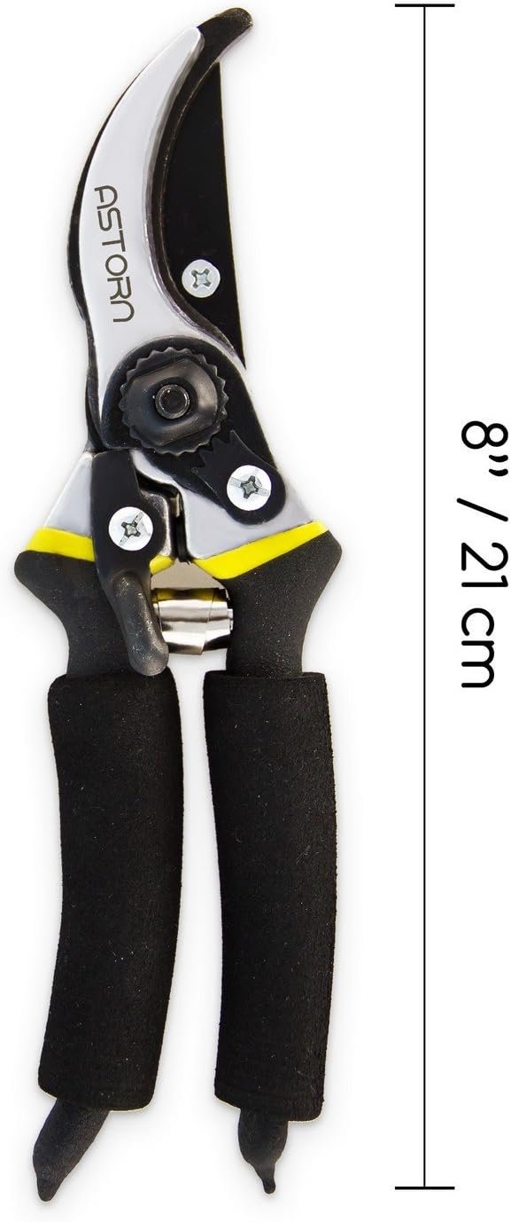 Astorn Premium Bypass Pruning Shears for Gardening - Heavy Duty, Ultra Sharp Garden Shears w/Ergonomic Soft Grip Handle - Made with High Grade Carbon Steel - Ideal for Cutting, Gardening and Trimming