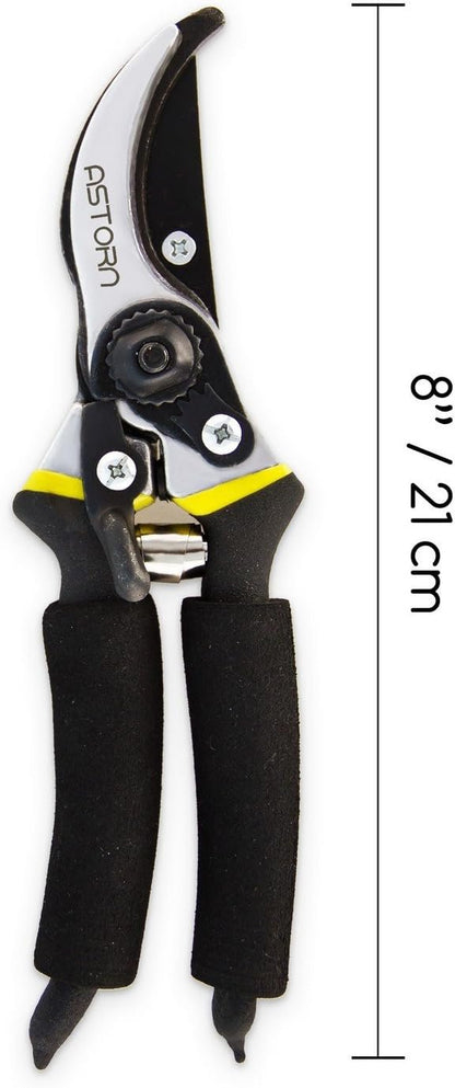 Astorn Premium Bypass Pruning Shears for Gardening - Heavy Duty, Ultra Sharp Garden Shears w/Ergonomic Soft Grip Handle - Made with High Grade Carbon Steel - Ideal for Cutting, Gardening and Trimming