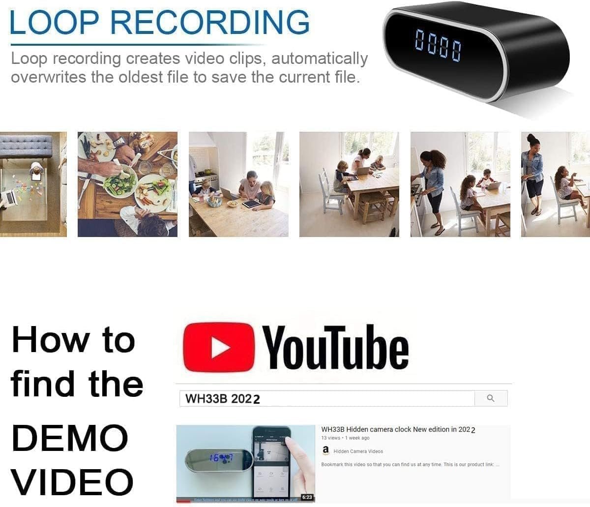 4KUHD Spy Camera Hidden Camera in Clock WiFi Hidden Cameras Video Recorder Wireless IP Camera Indoor Home Security Monitoring Nanny Cam 140Â° Angle Night Vision/Motion Detection