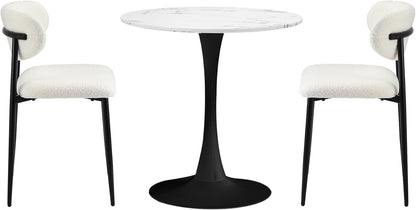Oikiture 60cm Round Dining Table with 2X Dining Chairs Boucle White&Black