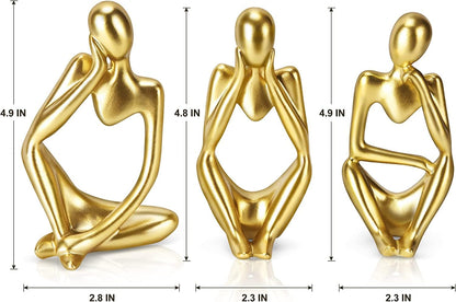Thinker Statue Gold Decor Abstract Art Sculpture, Golden Resin Collectible Figurines for Home Living Room Office Shelf Decoration, Great Gift Ideas (Gold)