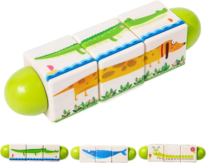 mivceklw Wooden Building Blocks, Rotating Puzzle Game, Handeye Coordination Development, Educational Toy for Preschool Classroom and Home Play, 6.69x1.69x1.69 Inches