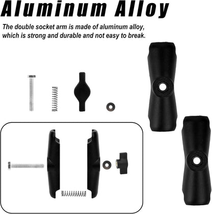 Gosknor Double Socket Arm Mount, 3.62in Aluminum Alloy Double Socket Arm for RAM Mount Phone Holder Bike Truck RAM Mounts Arms for 1" Ball Components
