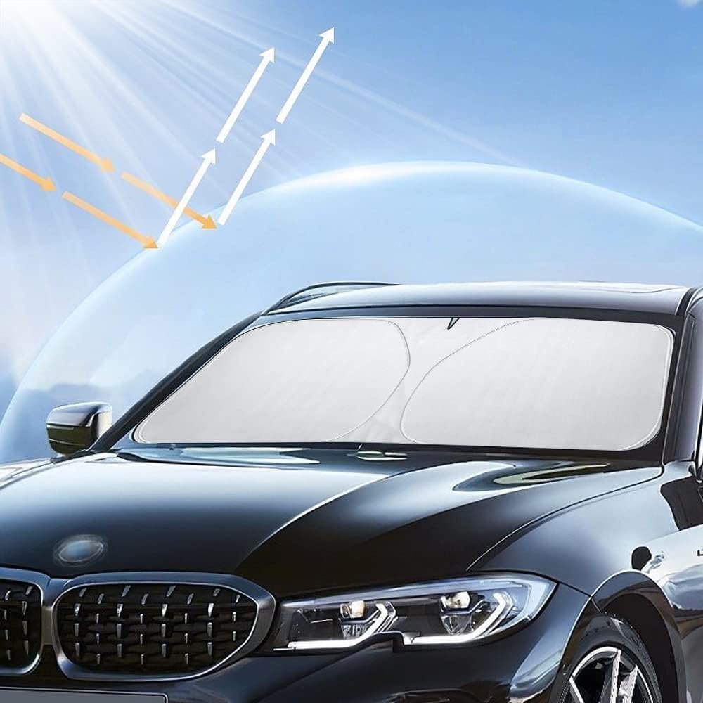 Car Sunshade Interior Windshield 136 x 65 cm, Car Sun Protection UV and Sun Heat Protection, Universal Car Windscreen Cover, Summer Accessories, Foldable, for Suv, Sedan
