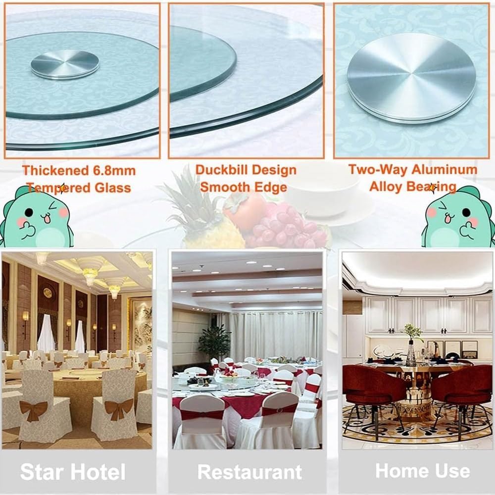 EMENAR 20in Dining Table Lazy Susan Turntable Tempered Glass Lazy Susan Transparent Round Rotating Tray Kitchen Serving Plate for Tabletop (Size : 60cm/24in)