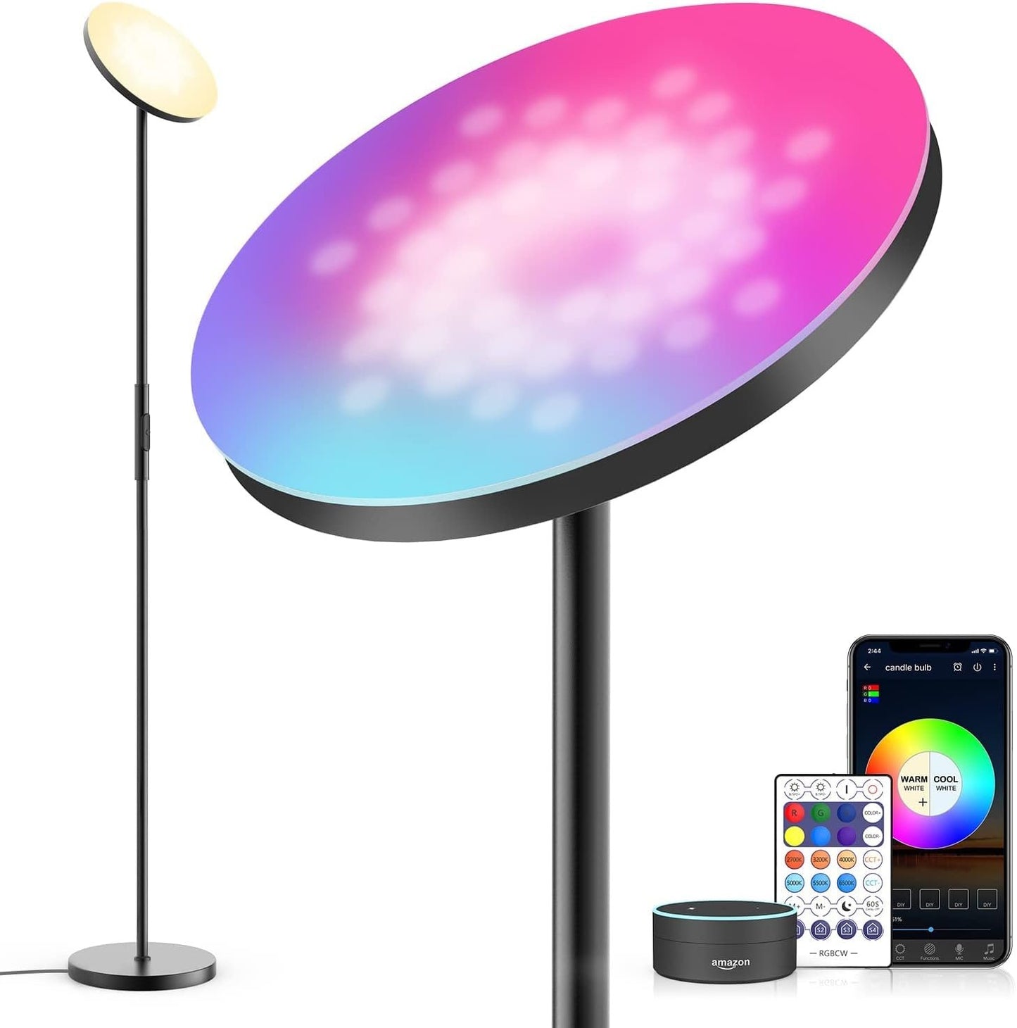 Smart RGB Floor Lamp Compatible with Alexa Google Home, WiFi Remote Modern Tall Standing Light, Color Changing & Dimmable Uplighter LED Floor Lamp for Living Room, Bedroom