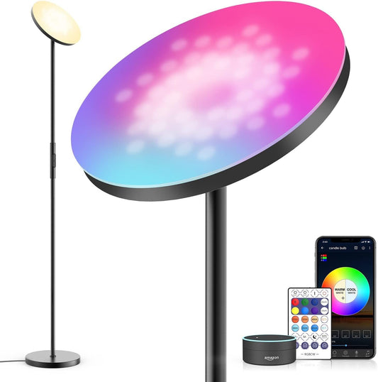 Smart RGB Floor Lamp Compatible with Alexa Google Home, WiFi Remote Modern Tall Standing Light, Color Changing & Dimmable Uplighter LED Floor Lamp for Living Room, Bedroom